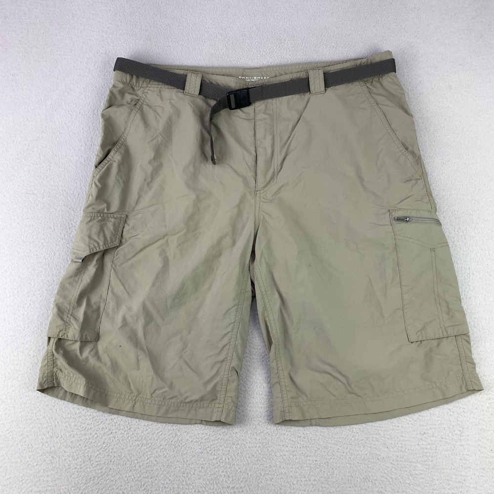 Columbia Omni-Shade Cargo Shorts Mens 38 Tan Hiking Outdoor Belted Nylon